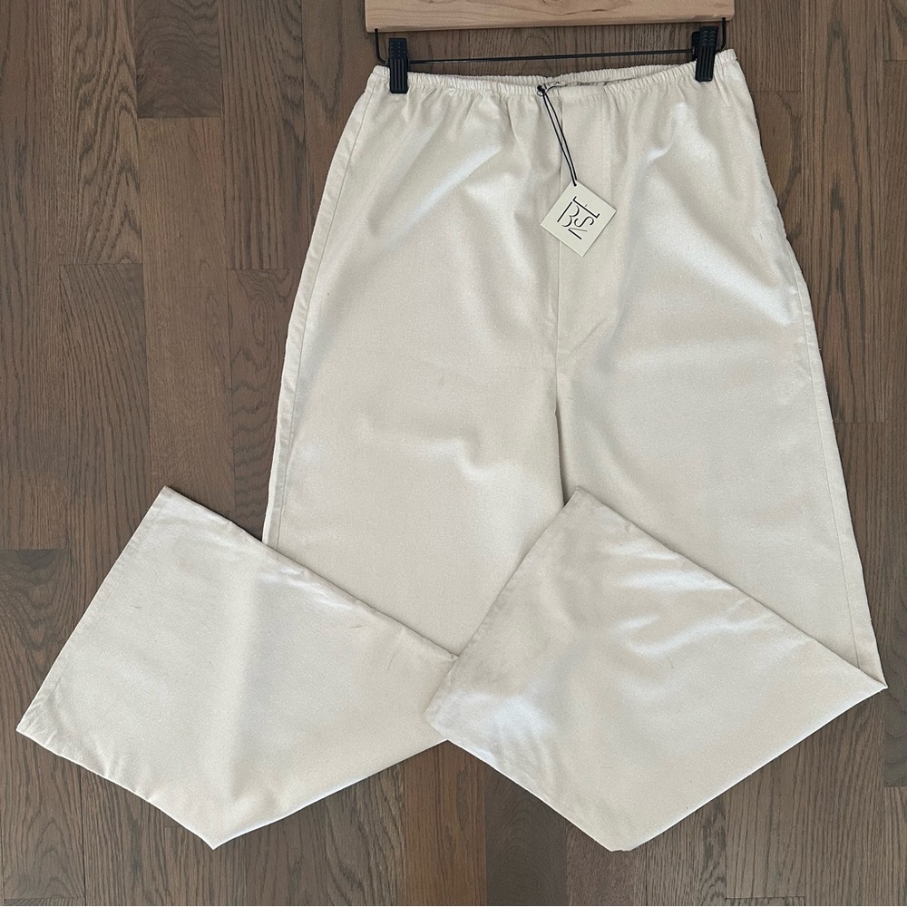 NWT Baserange Stoa Wild Silk Elastic Waist Wide Leg Lounge Pants Natural Cream S